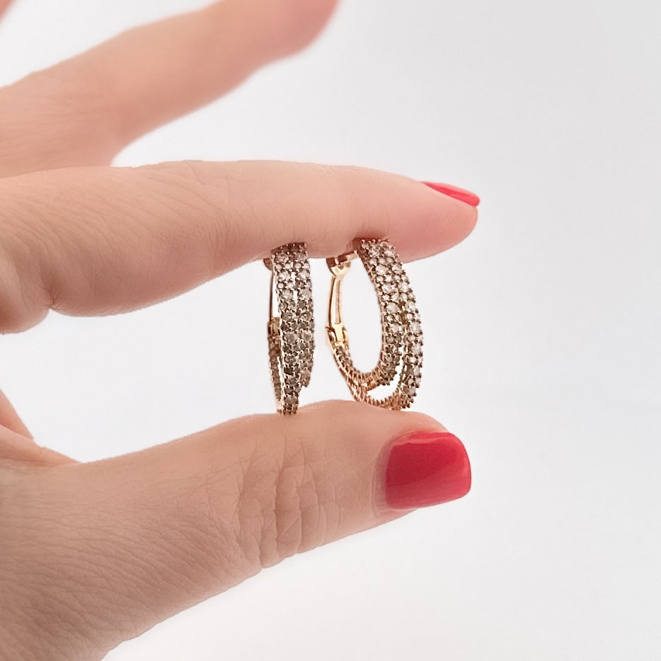 Arracadas amarillo de ORO DOBLES con Diamantes