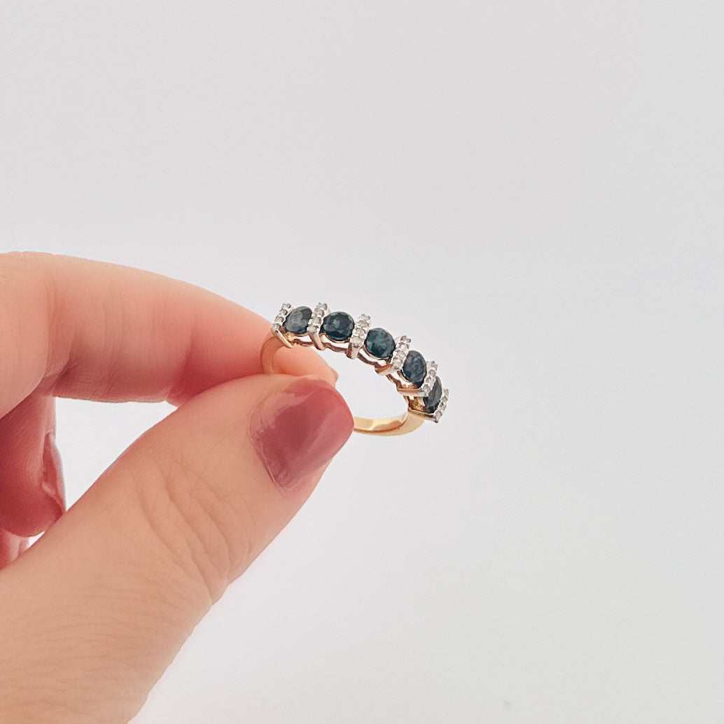 Anillo de ORO con ZAFIROS y Diamantes $625 dlls