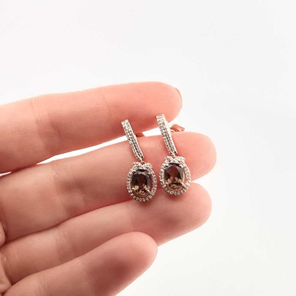 Aretes de ORO con Cuarzo Ahumado y Diamantes $450 dlls