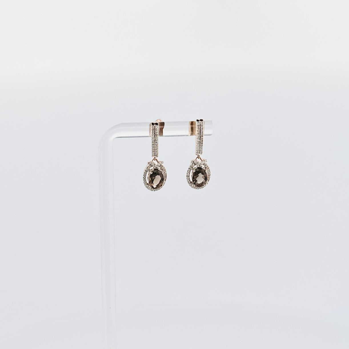 Aretes de ORO con Cuarzo Ahumado y Diamantes $450 dlls