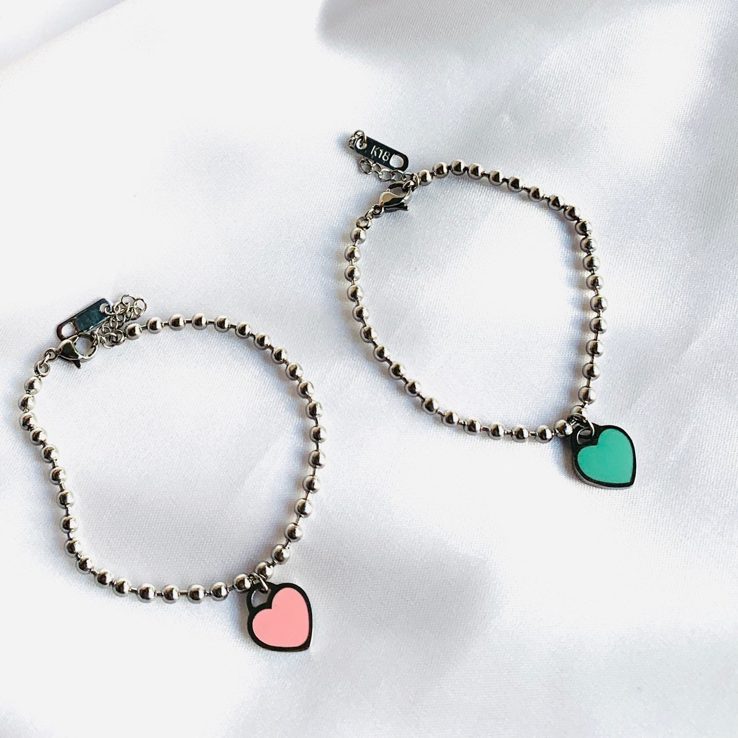 Pulseras de bolitas de ACERO INOXIDABLE y dije CORAZON