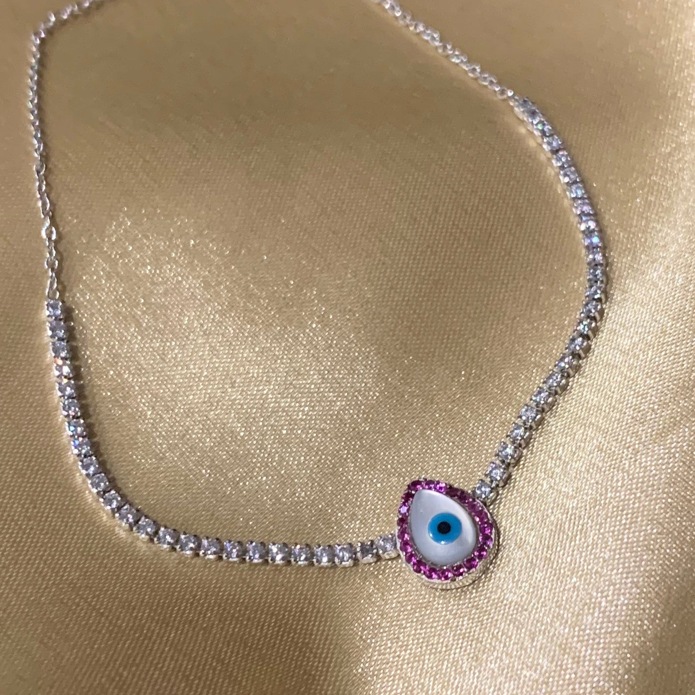 Pulseras ajustables de plata con OJITO y CRISTALES