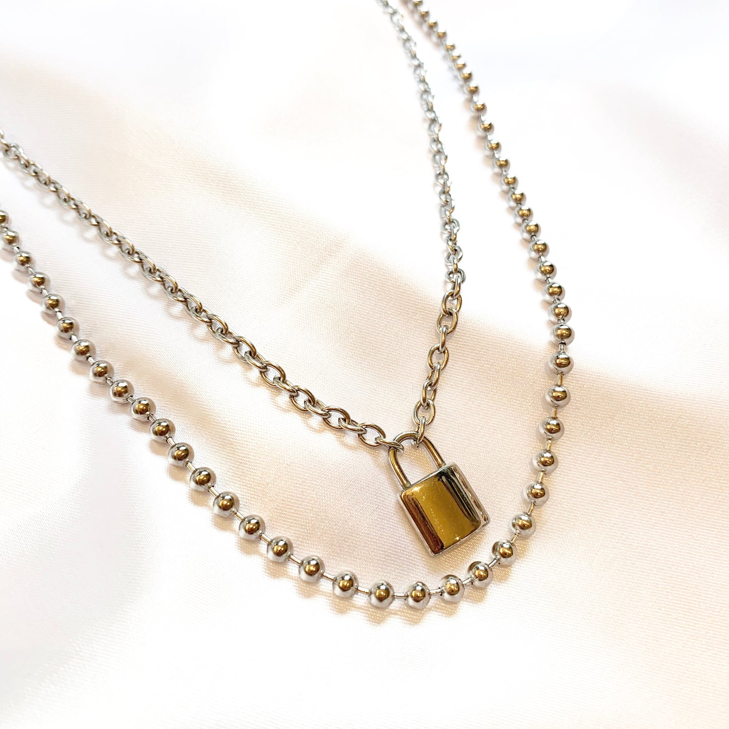 Cadena DOBLE de ACERO con dije de CANDADO