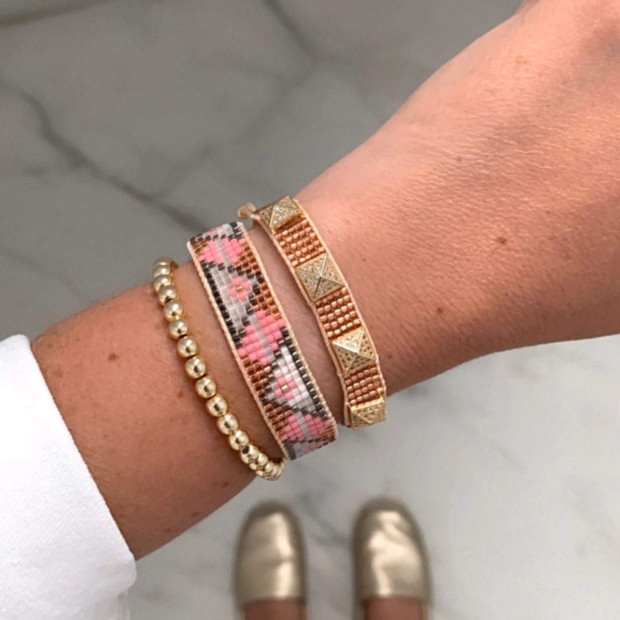 SALMON/GOLD bracelet set