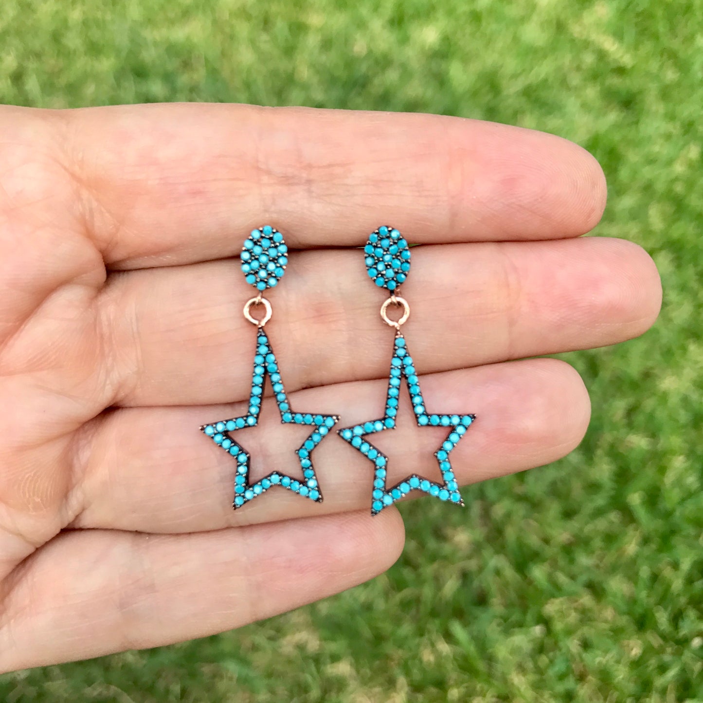 Arete de plata con ESTRELLA con piedras TURQUESAS