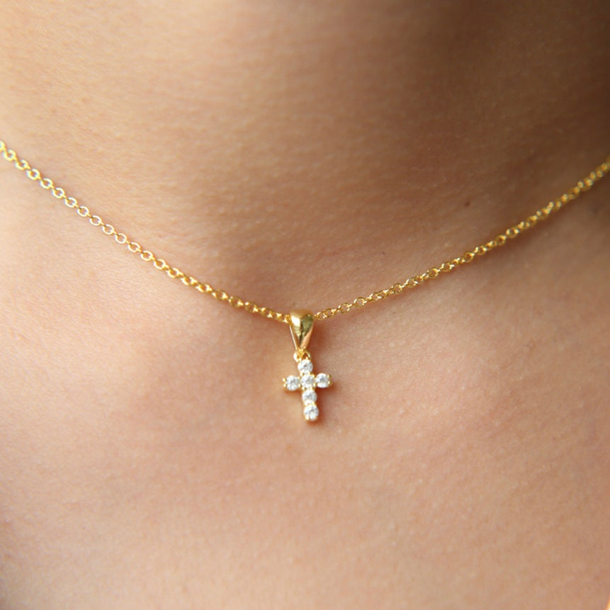 Cadenita CHOKER de plata con CRUZ de ZIRCONIAS