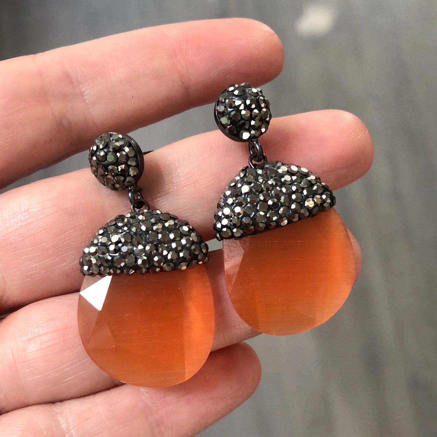 Aretes de PLATA con piedra NATURAL y HEMATITA