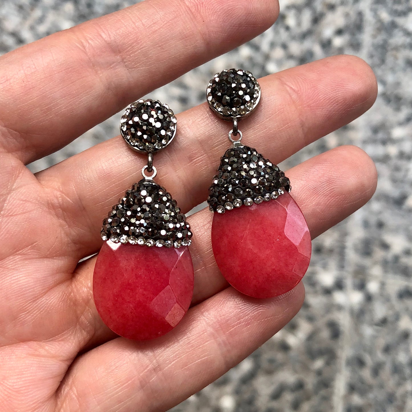 Arete de PLATA con piedra de GOTA y HEMATITA