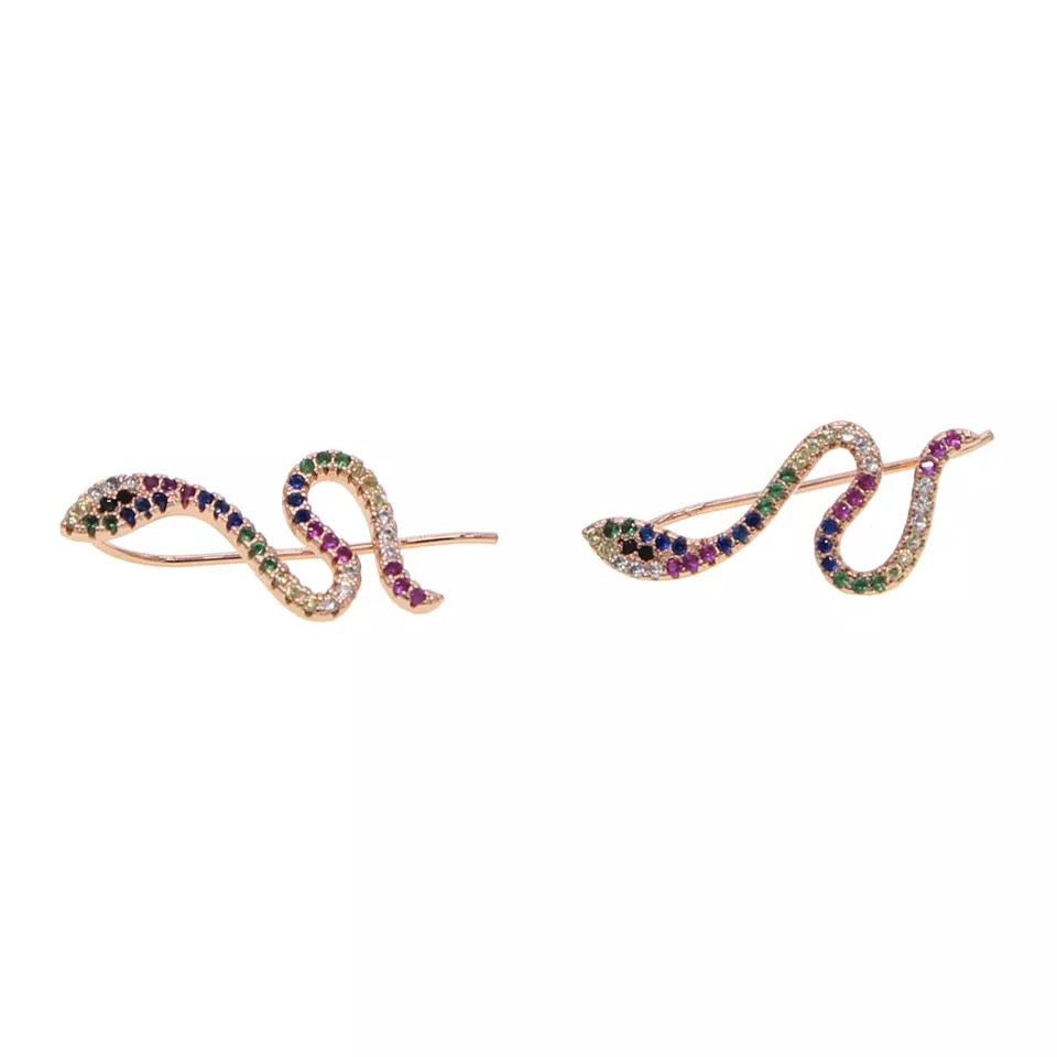 Arete de VIVORA tipo EAR CRAWLER con cristales de COLORES