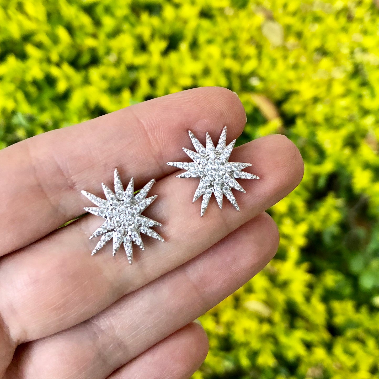 Aretes de rodio de ESTRELLA con ZIRCONIAS