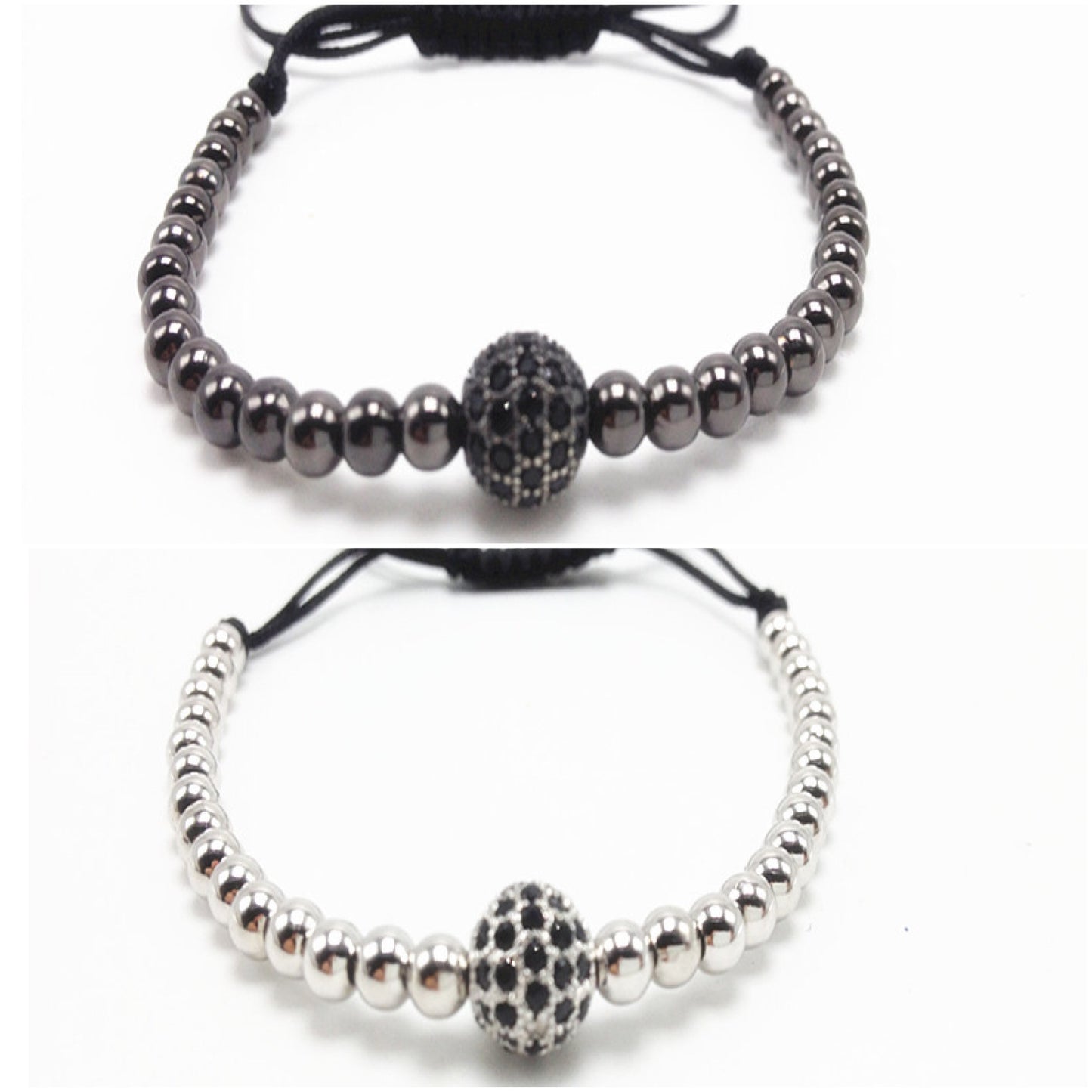 Pulseras AJUSTABLES UNISEX de bolitas de ACERO INOXIDABLE con BOLITA MAS GRANDE
