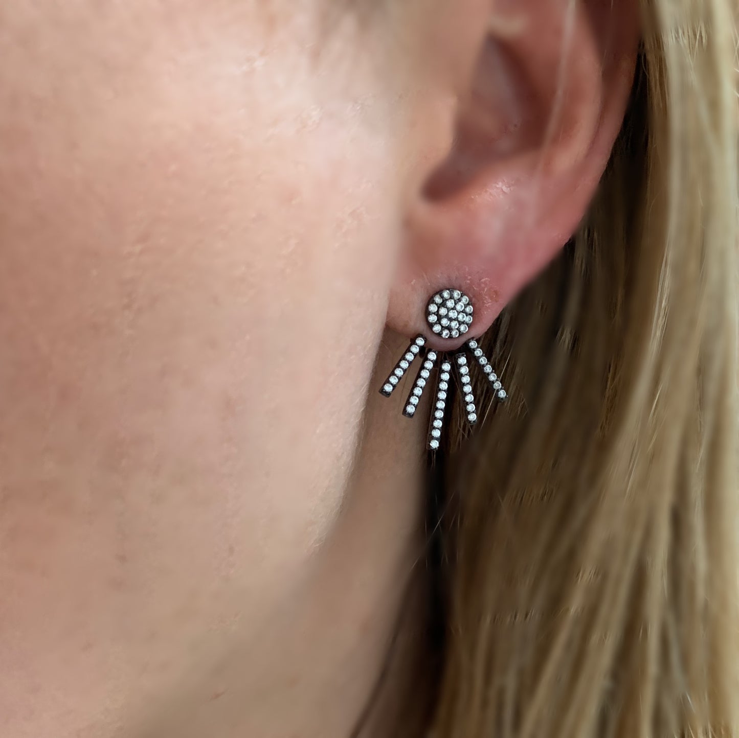 Aretes de PLATA tipo EAR JACKET con Picos y ZIRCONIAS