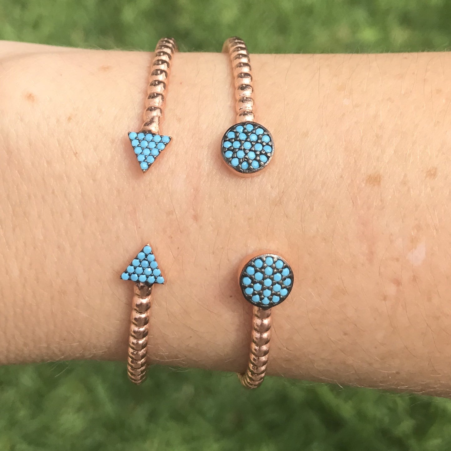 Pulsera CUFF de plata con piedritas TURQUESA