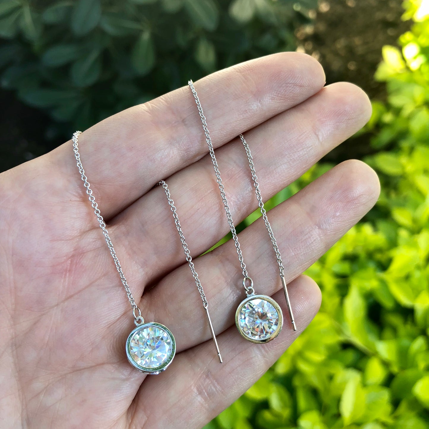 Aretes LARGOS con CADENITA y ZIRCONIA