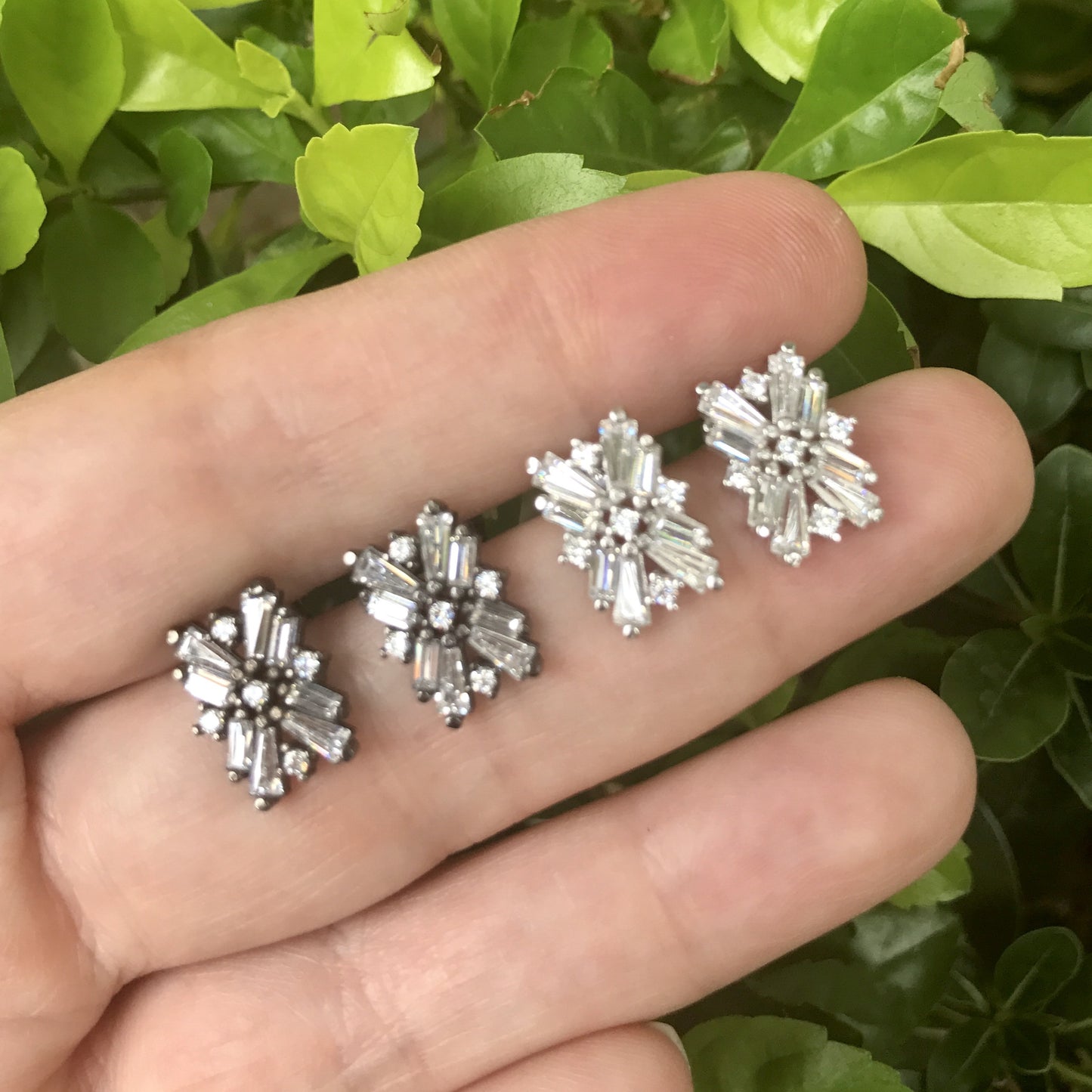 Arete (Broquel) de plata de RECTANGULO con BAGUETTES