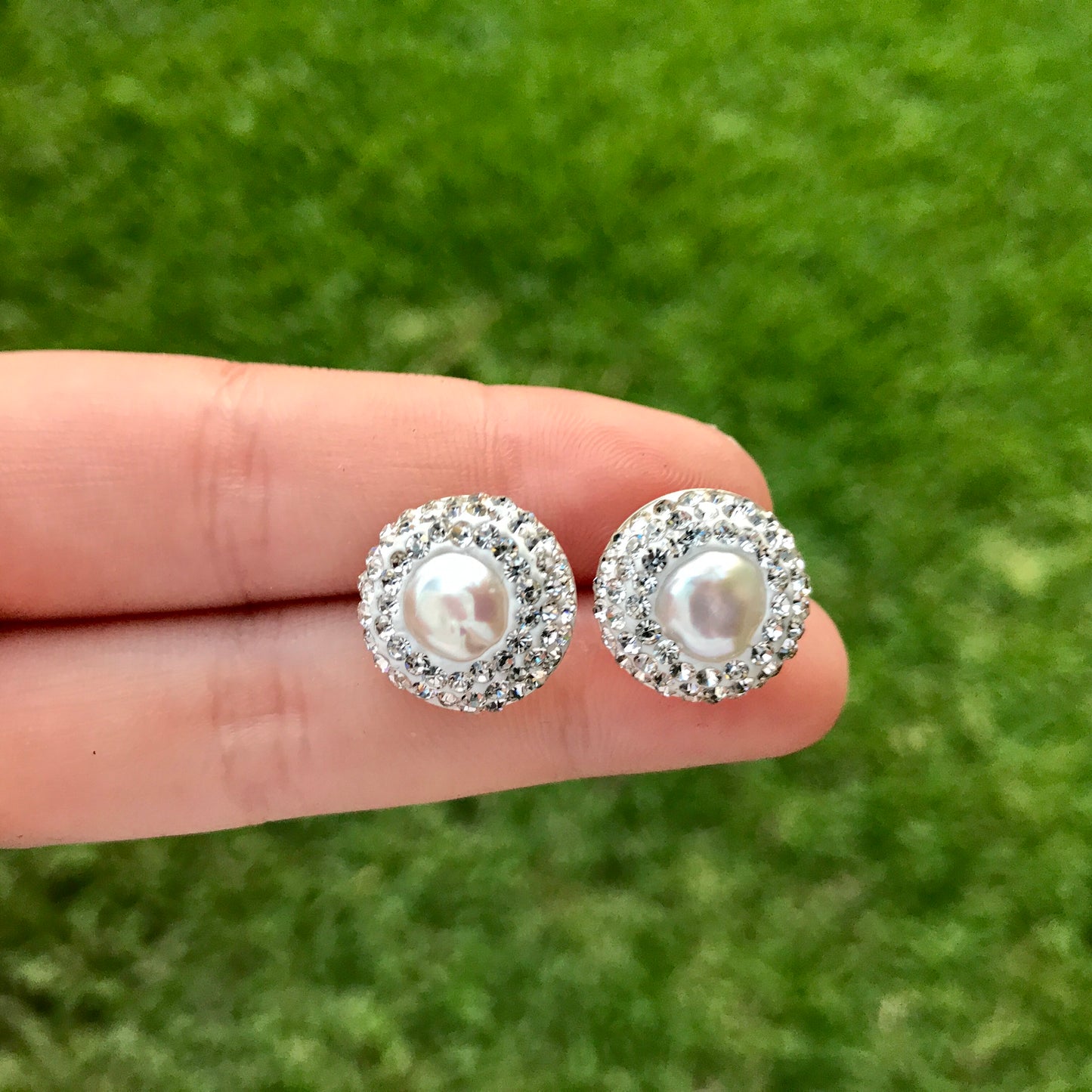 Arete de plata con PERLA y cristales