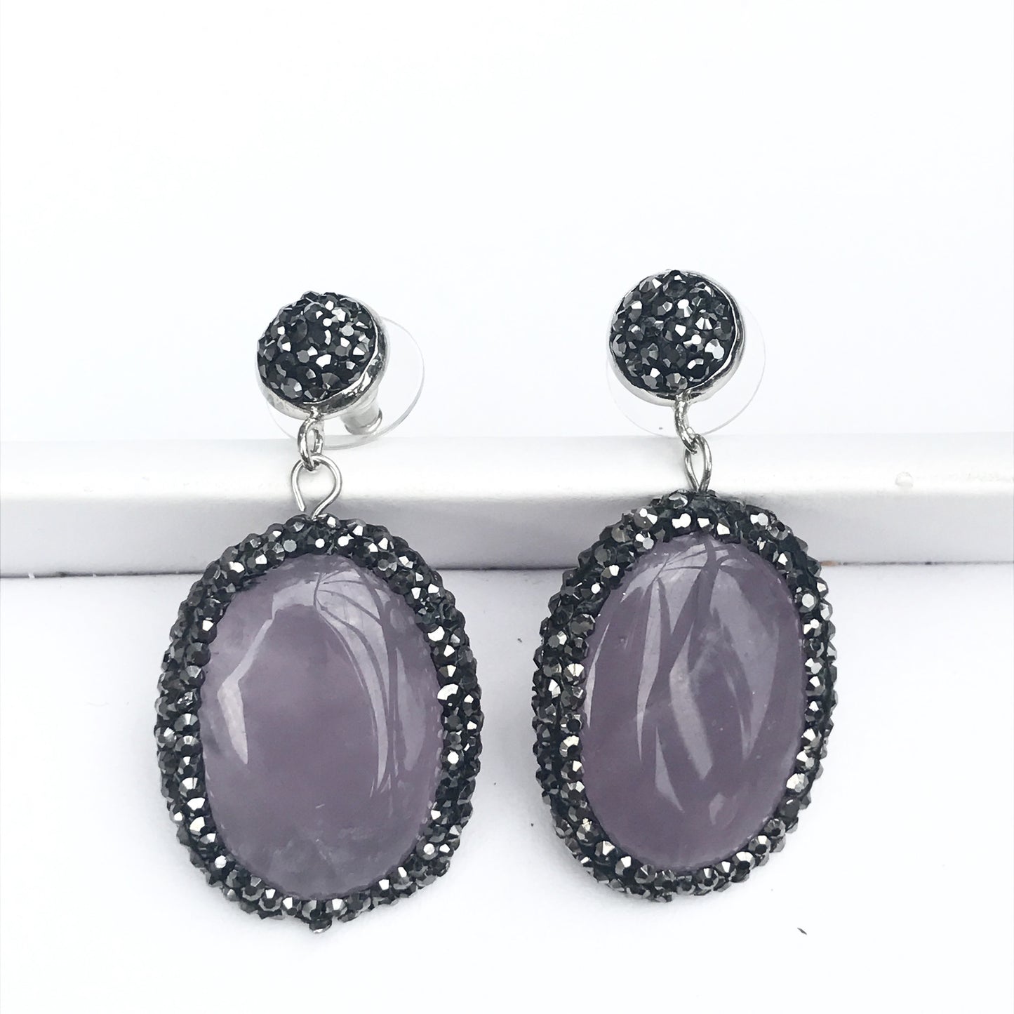 Aretes de PIEDRA NATURAL con hematita y cristales