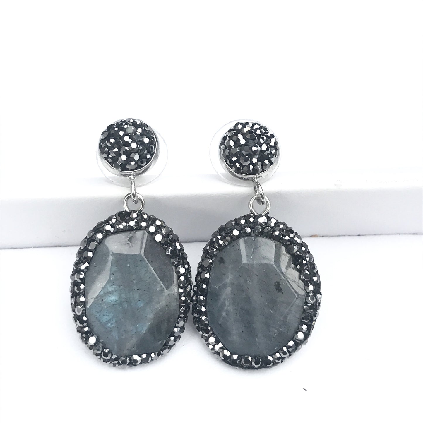 Aretes de PIEDRA NATURAL con hematita y cristales