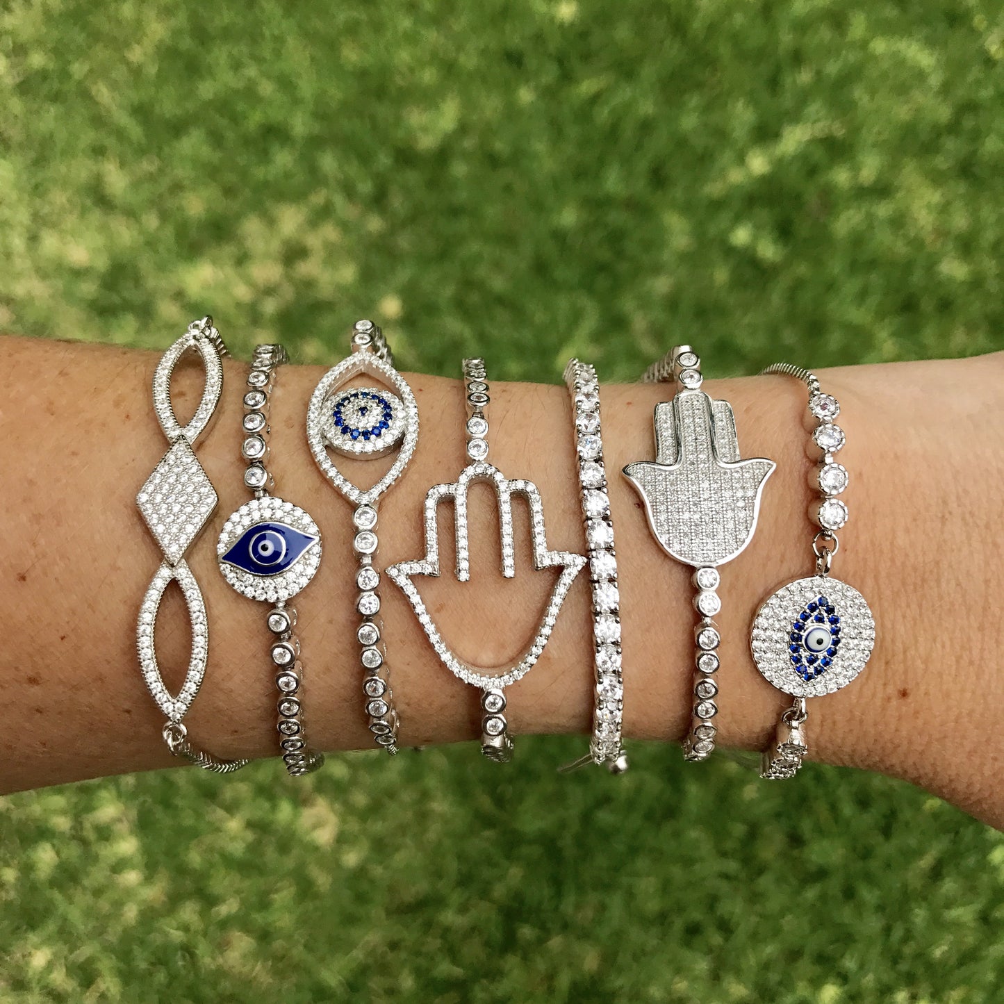 Pulsera ajustable de plata con ZIRCONIAS