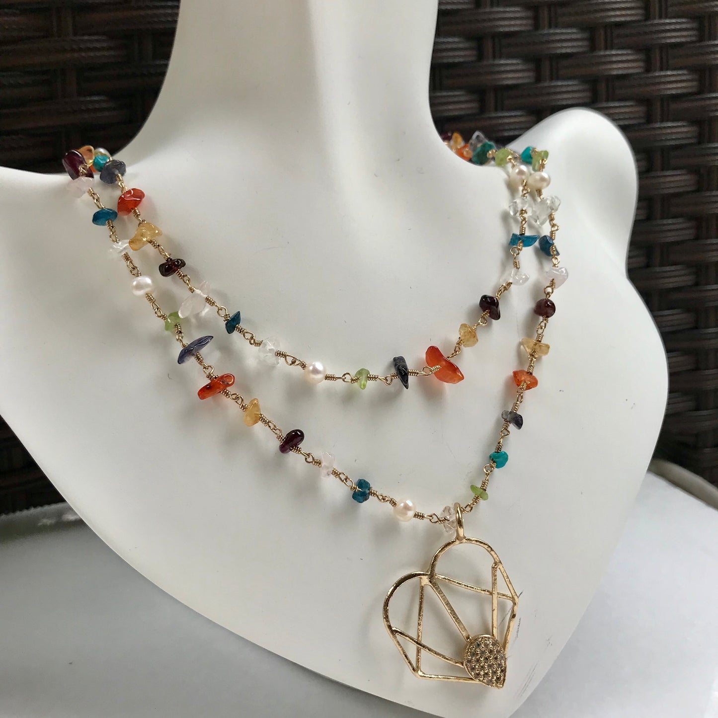 COLLAR DOBLE de Oro Brasileño con PIEDRITAS NATURALES