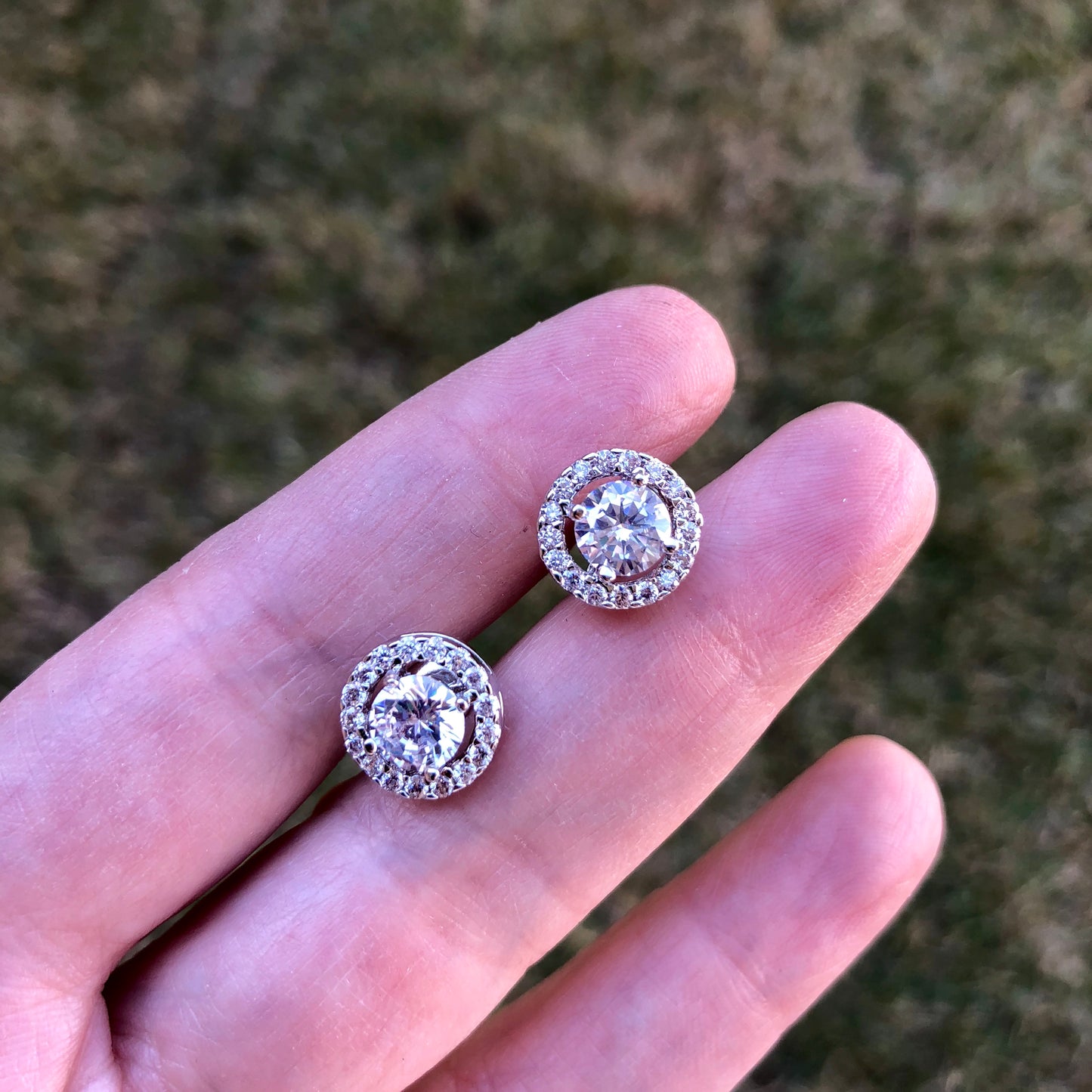 Aretes de rodio de DOBLE CIRCULO con ZIRCONIAS