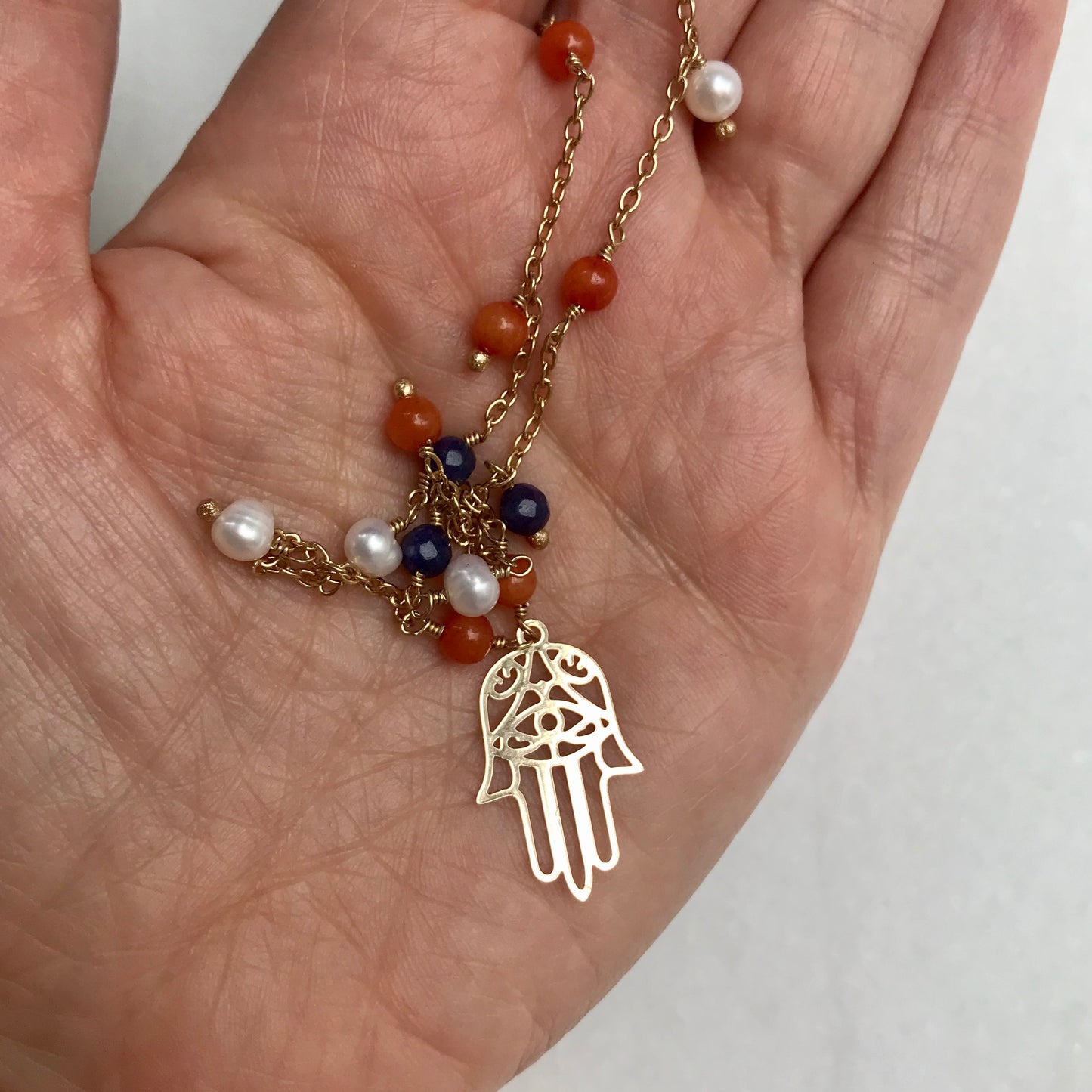 Collar de Oro Brasileño con Piedras Naturales y con DIJE de MANITA