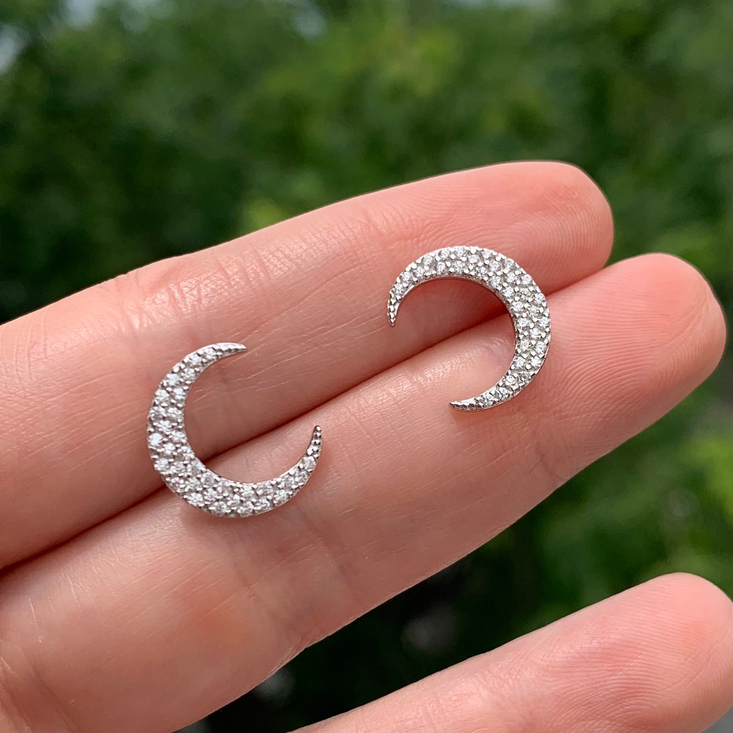 Aretes de PLATA de LUNA cubierta con ZIRCONIAS