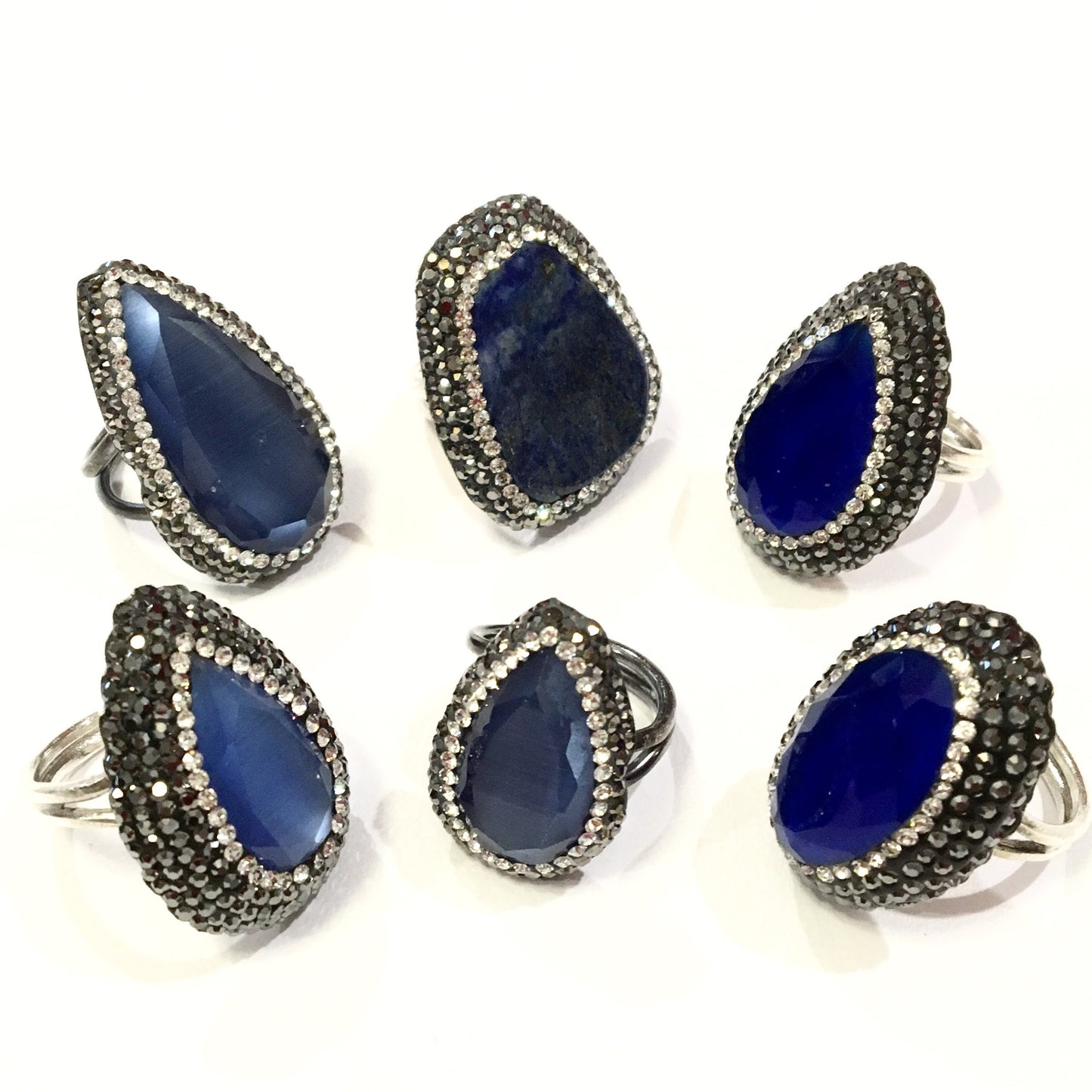 Anillos de plata con piedra natural y cristales color AZUL FUERTE