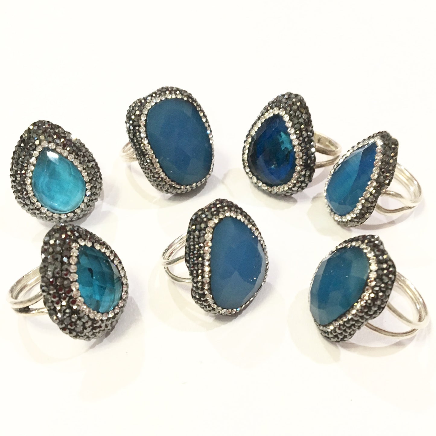 Anillos de plata con piedra natural y cristales color TURQUESA