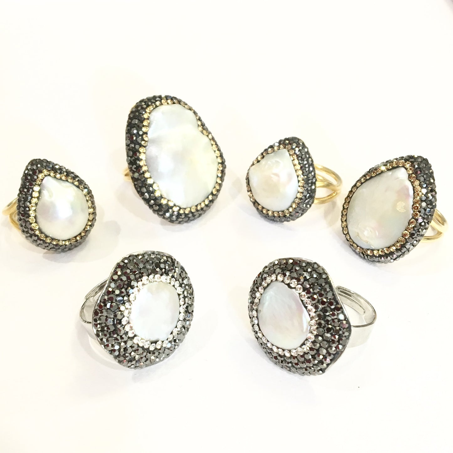 Anillos de plata con piedra natural y cristales en PERLA