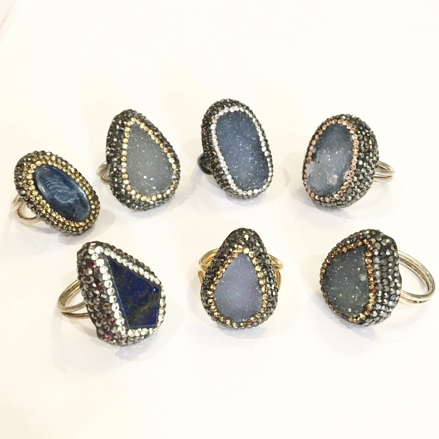 Anillos de plata con piedra natural y cristales color AZUL