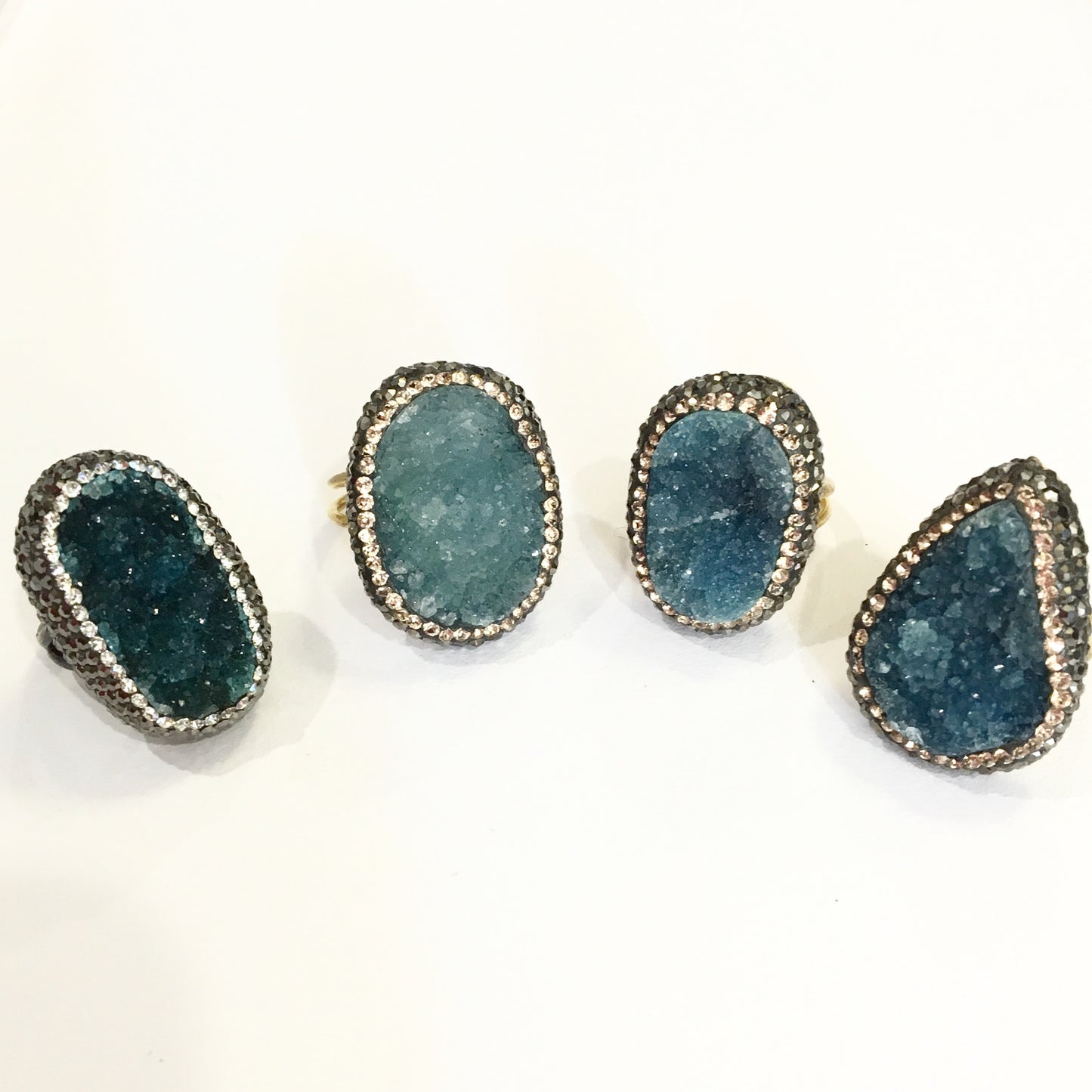 Anillos de plata con piedra natural DRUZY AZUL/VERDE y cristales