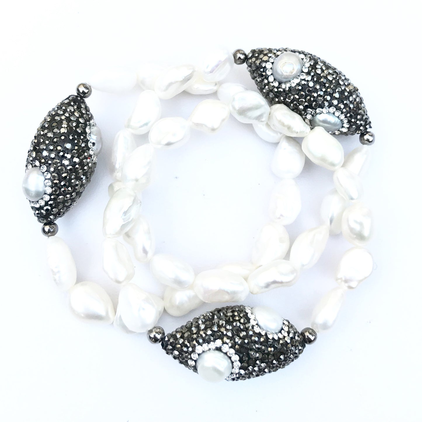 Pulsera de PERLAS con OVALO DE HEMATITA CON PERLAS