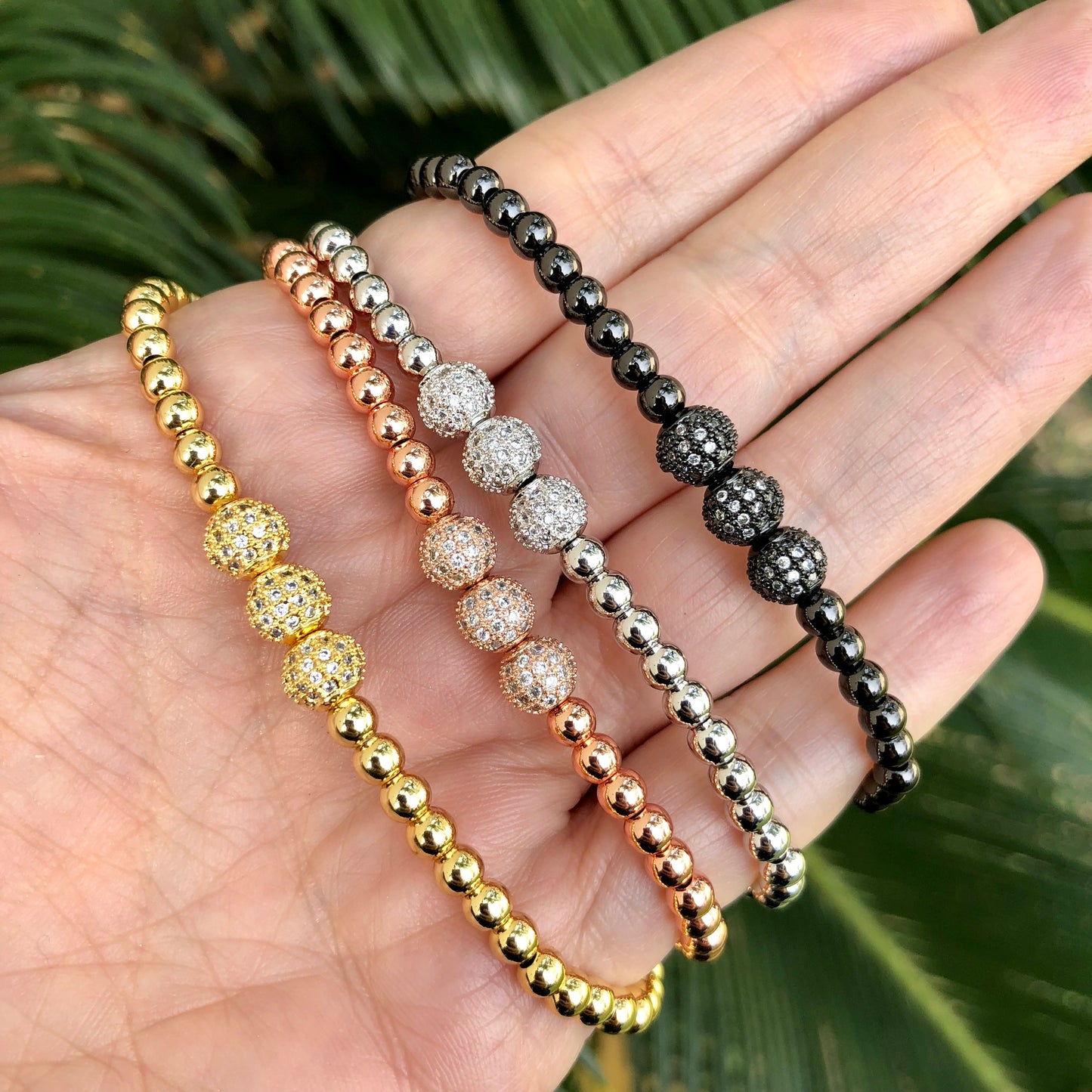 Pulseras AJUSTABLES UNISEX de bolitas de ACERO INOXIDABLE con TRIPLE BOLITA MAS GRANDE