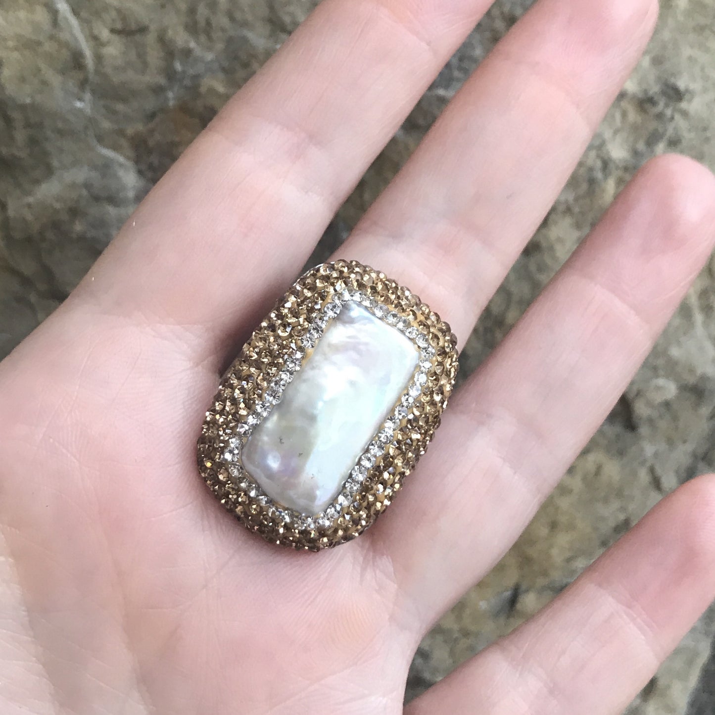Anillos de PERLA con cristales (DORADO)