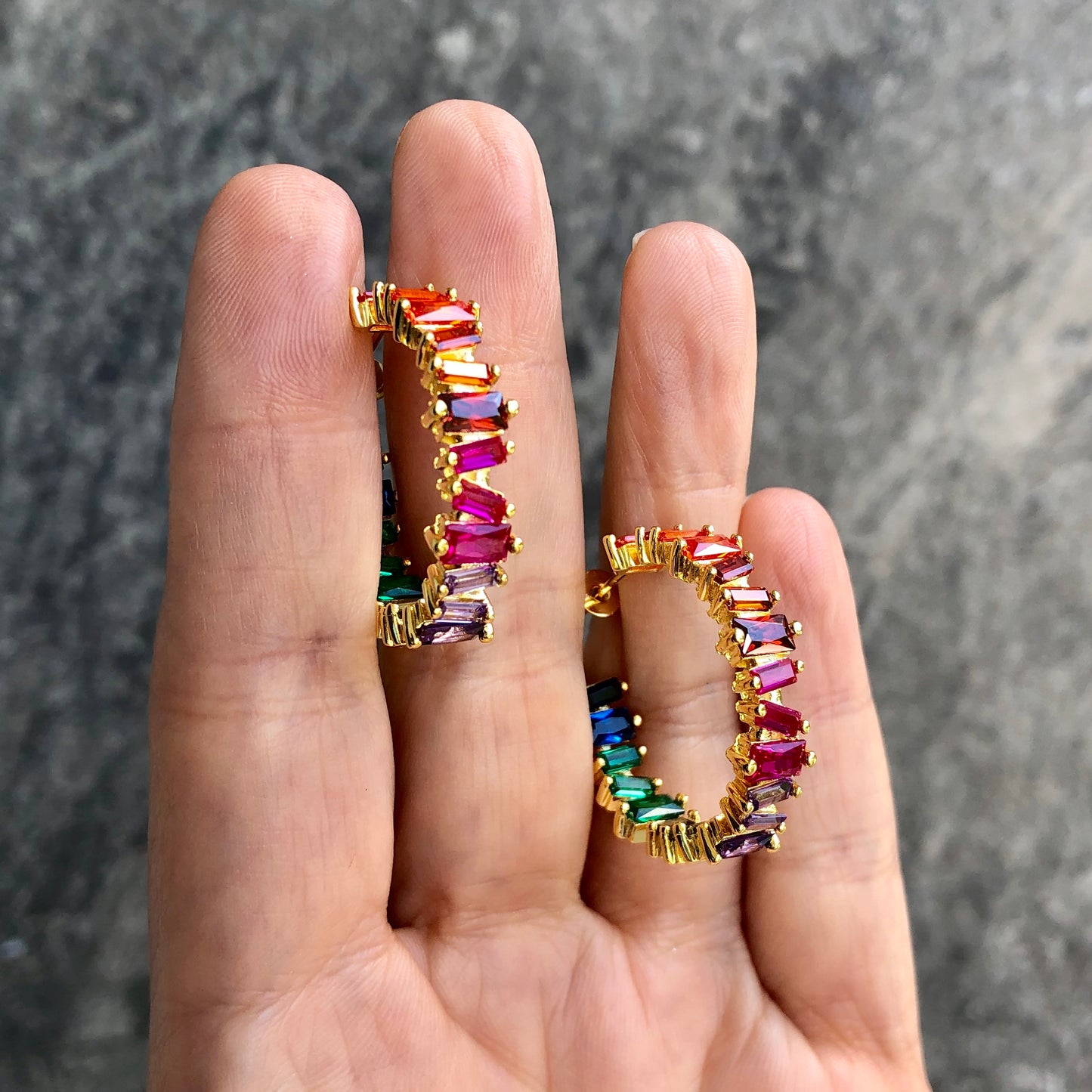 Arracadas GRANDES con BAGUETTES de COLORES