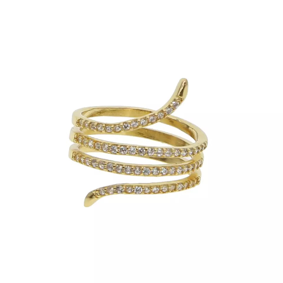 Anillo de plata DORADO de SERPIENTE con zirconias