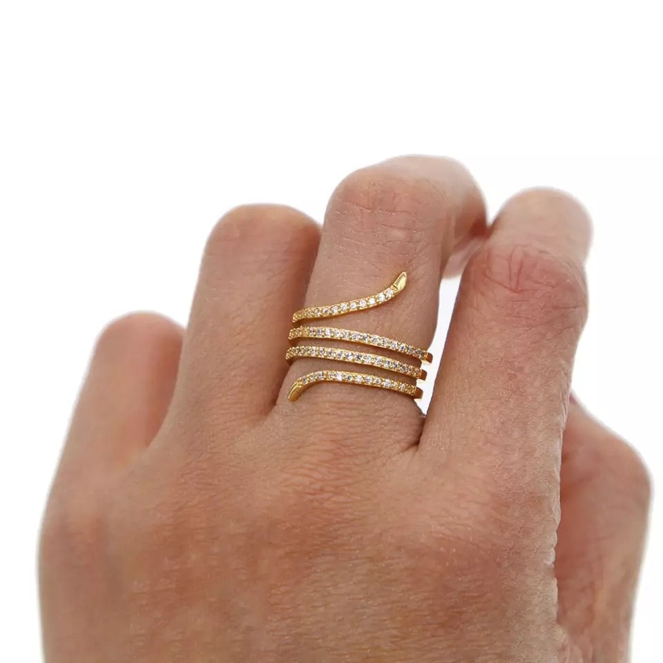 Anillo de plata DORADO de SERPIENTE con zirconias