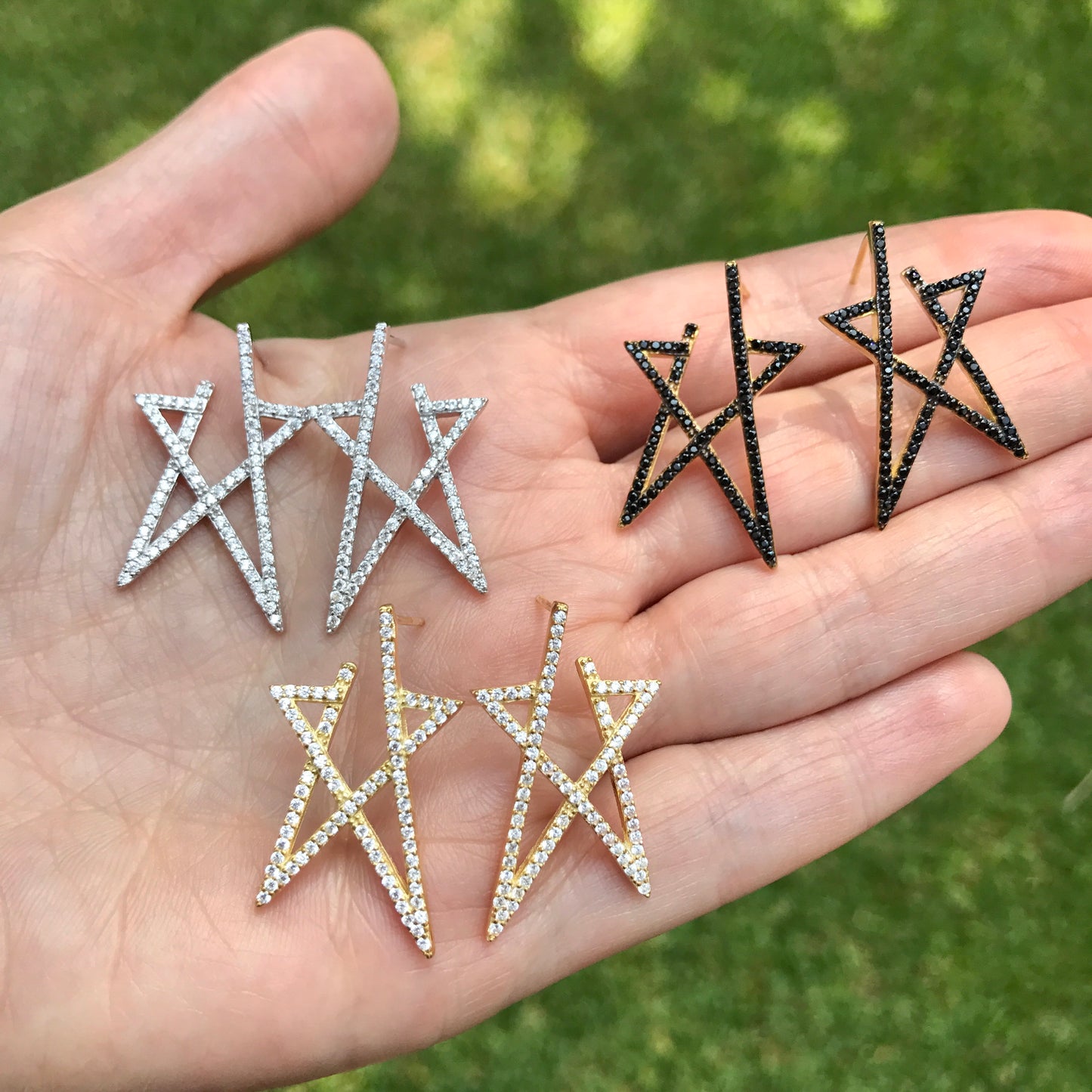 Aretes de plata .925 de ESTRELLA INCOMPLETA y ZIRCONIAS