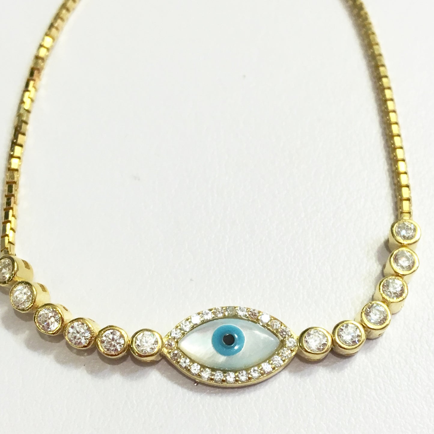 Pulsera ajustable de plata con OJITO y CRISTALES