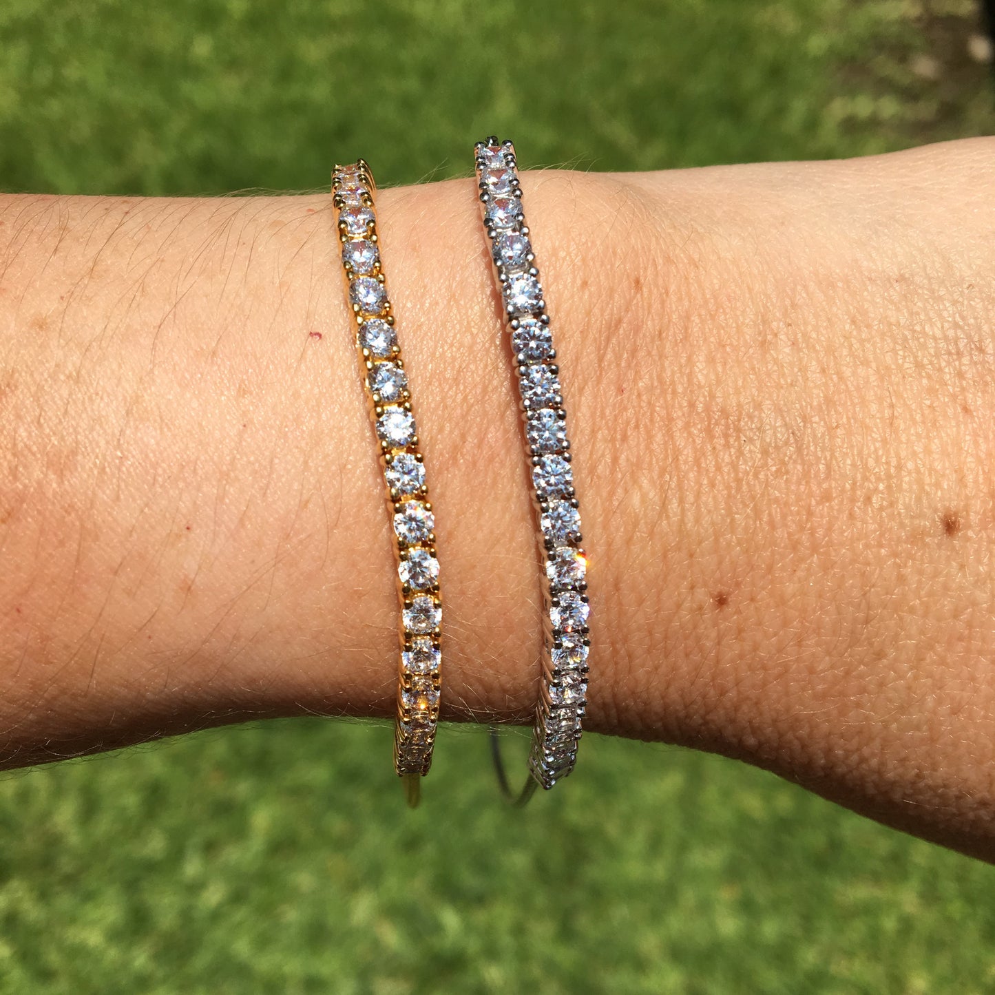 Pulsera ajustable de plata con CRISTALES CUADRADOS