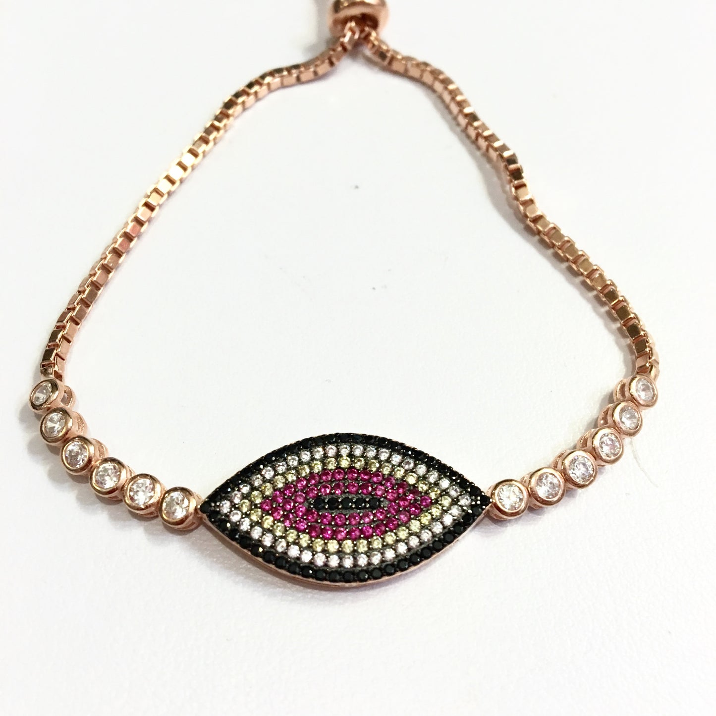 Pulsera ajustable de plata con OVALO de CRISTALES y PIEDRITAS