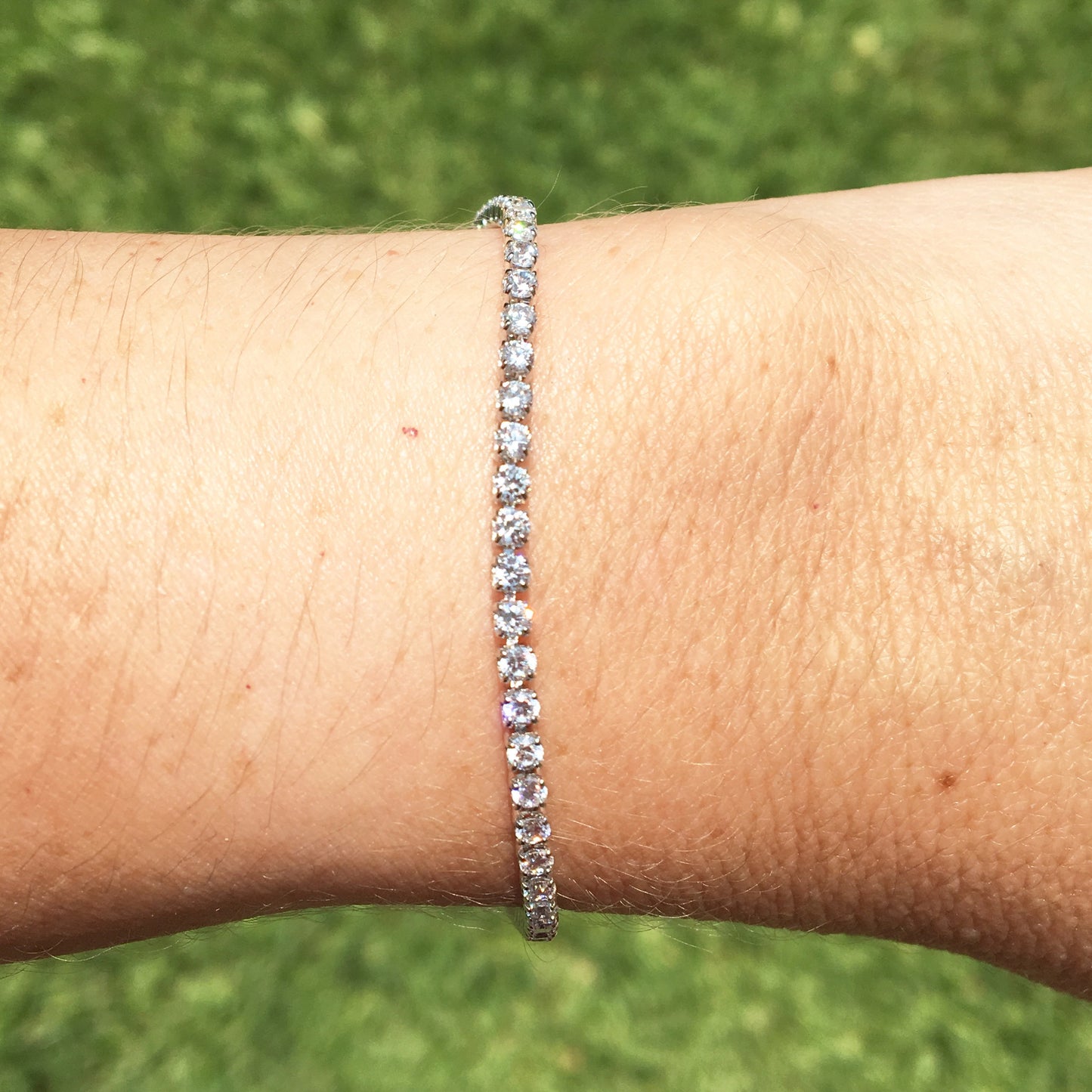Pulsera con BROCHE de plata con CUADRITOS DE CRISTAL