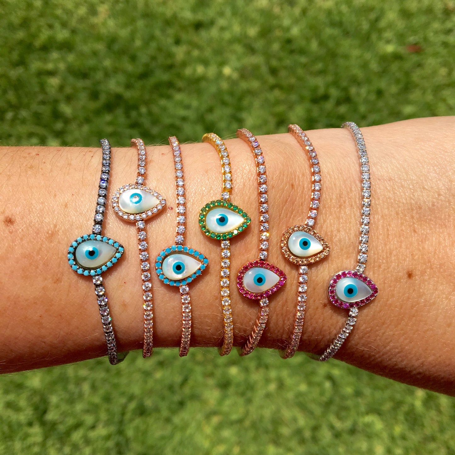 Pulsera ajustable de plata con OJITO VERTICAL