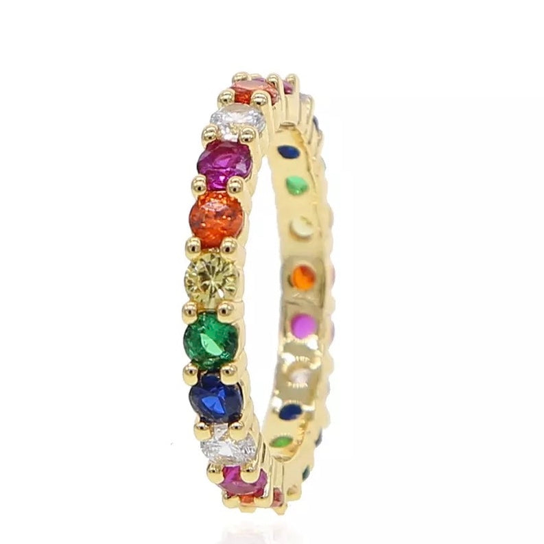 Anillo de rodio con ZIRCONIAS REDONDAS de colores