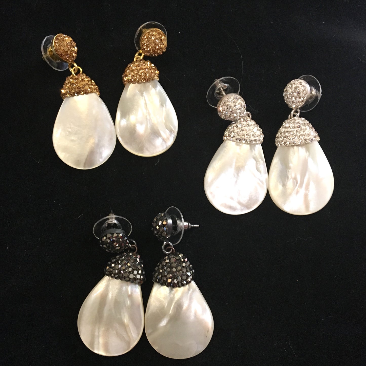 Arete de plata de MADRE PERLA de GOTA Con Cristales