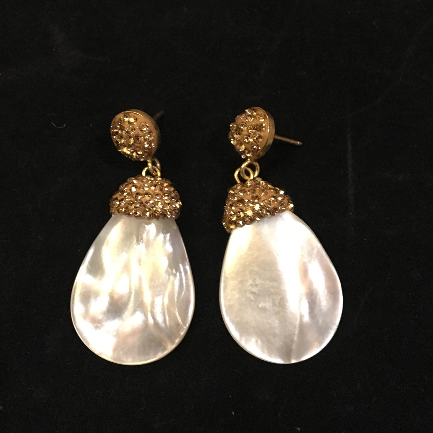 Arete de plata de MADRE PERLA de GOTA Con Cristales