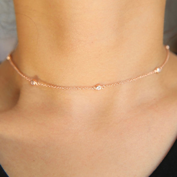 Cadenita CHOKER de plata con 5 ZIRCONIAS