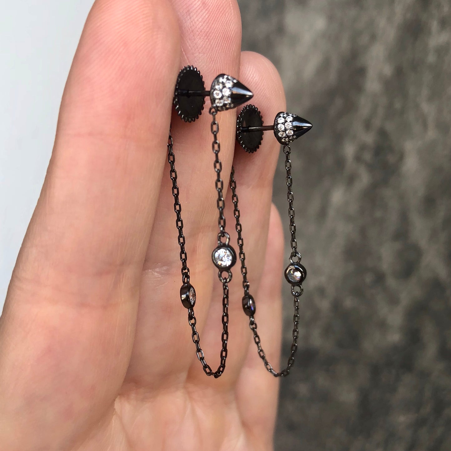 Arete de plata .925 con PICO con ZIRCONIAS y CADENITA