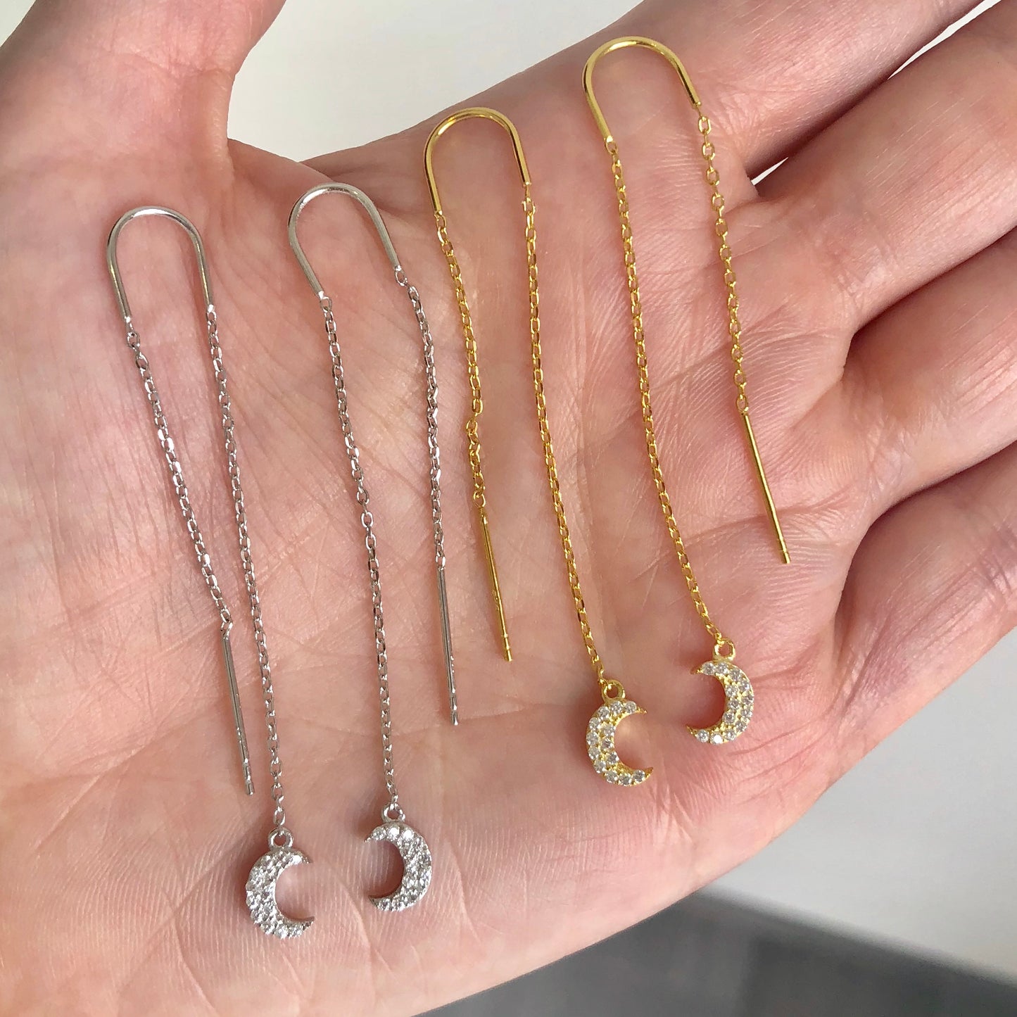 Arete de plata .925 de CADENITA con LUNA con ZIRCONIAS